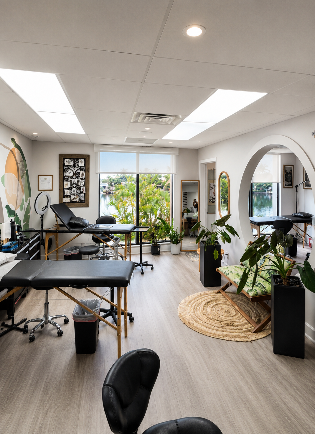 Tatts Therapy studio interior with ocean view